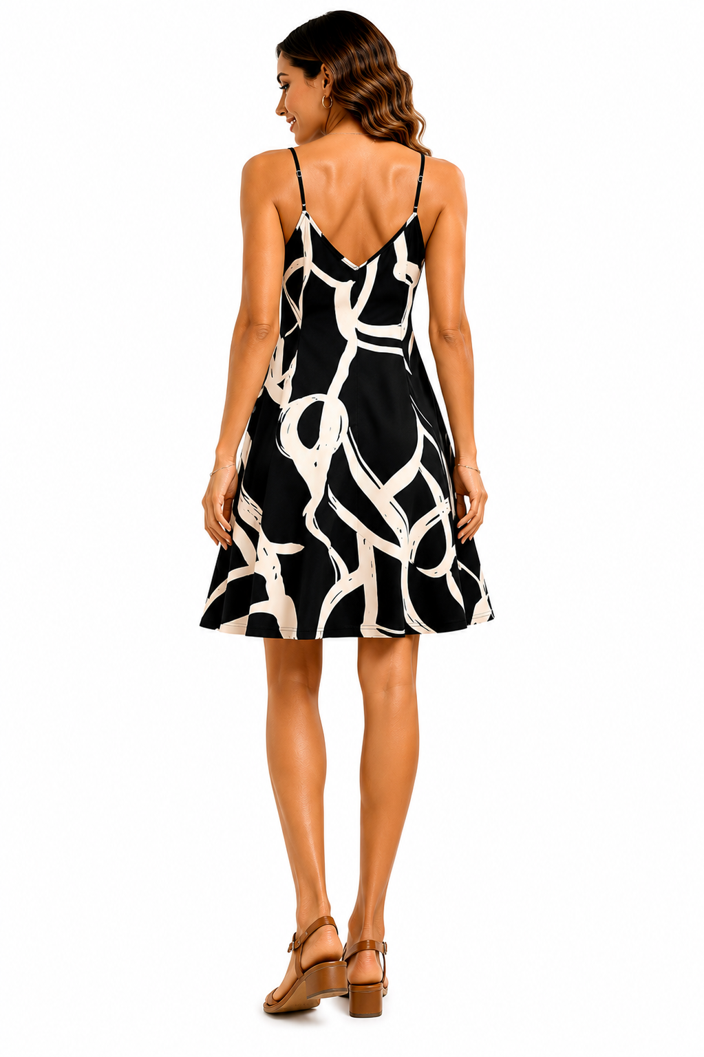 Vestido Casual Minimalista Estampa Abstrata Preto Monocromática Serena