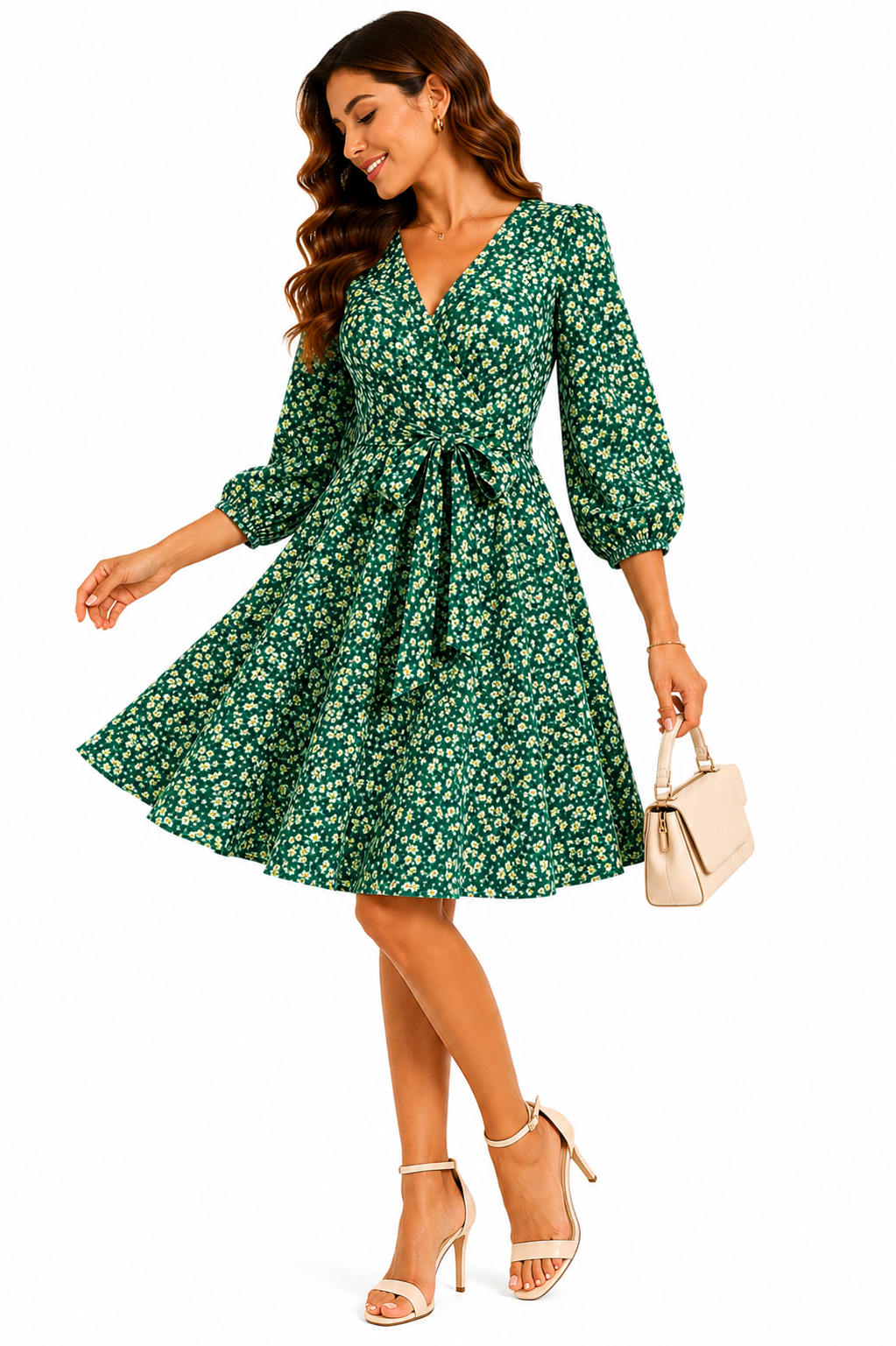 Vestido Casual Delicadeza e Charme Floral Verde