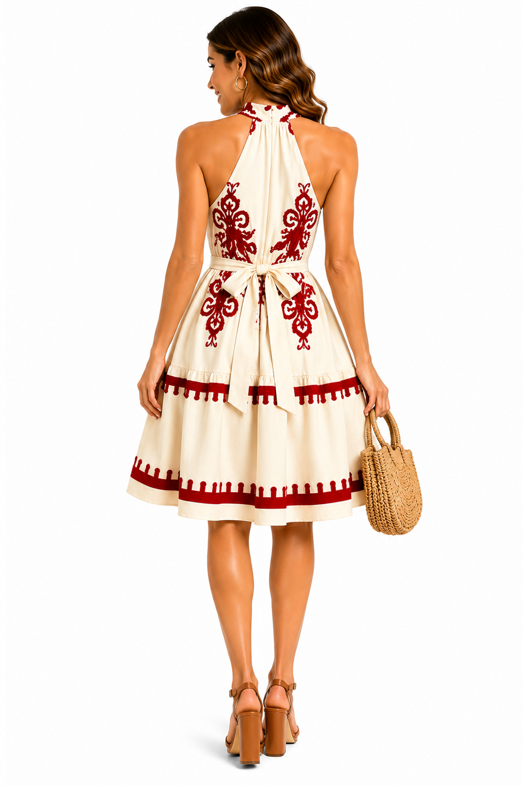 Vestido Elegância Clássica com Detalhes Vermelho