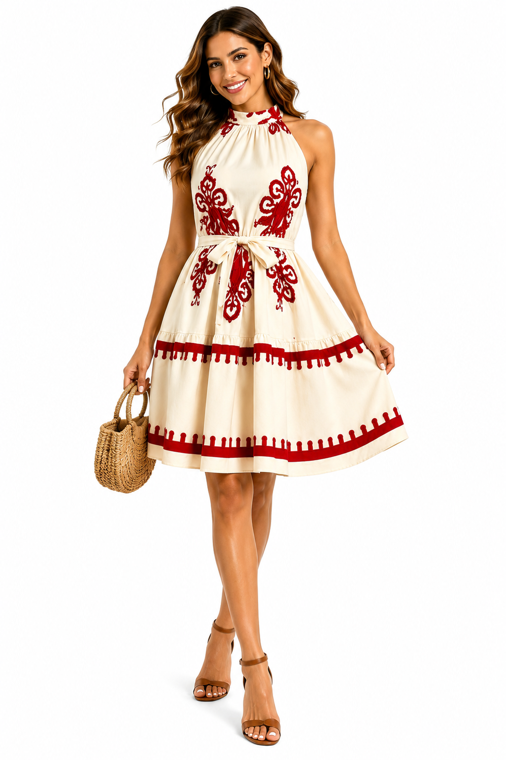 Vestido Elegância Clássica com Detalhes Vermelho