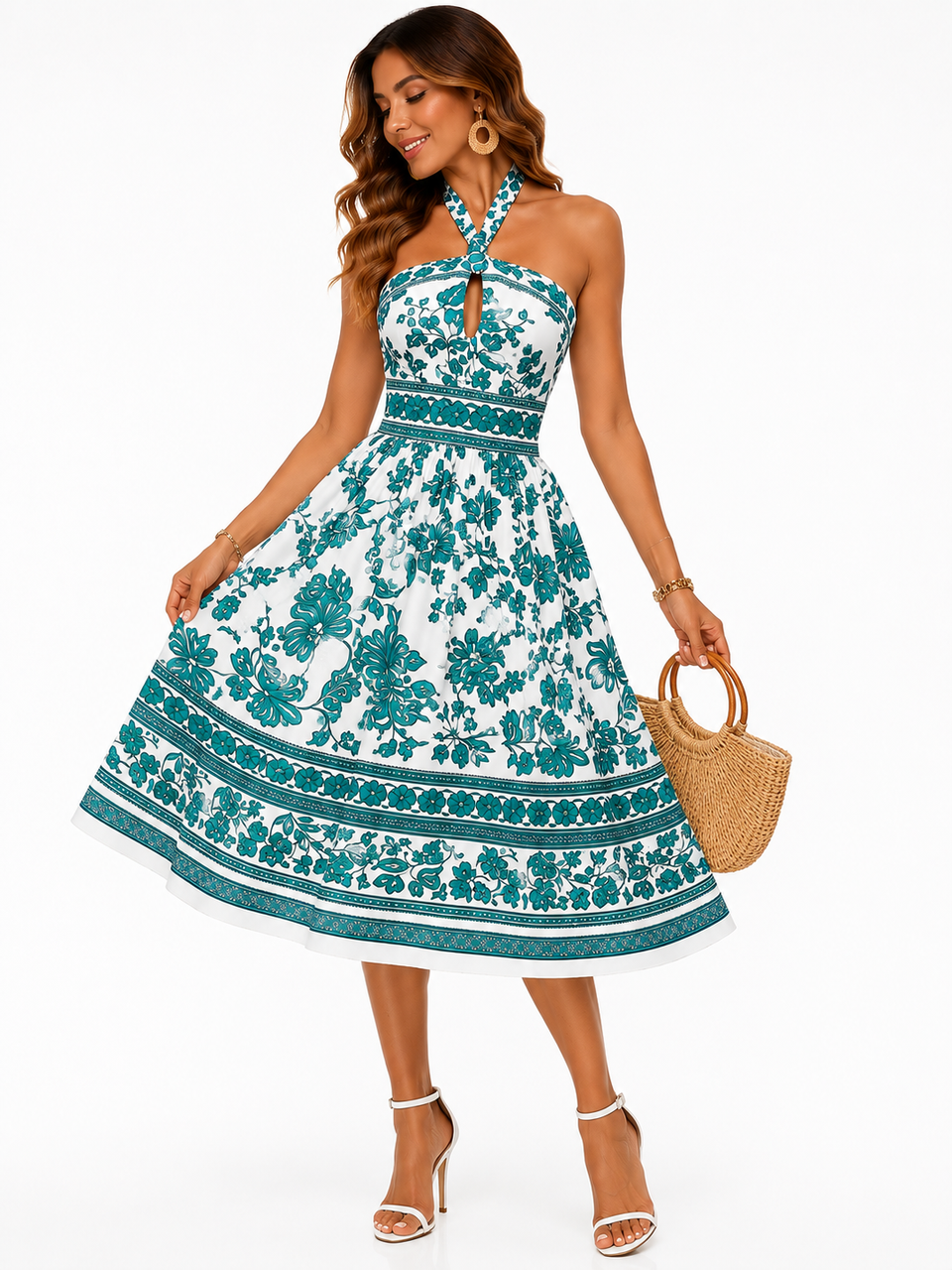 Vestido Estilo Moderno com Estampa Exclusiva Verde
