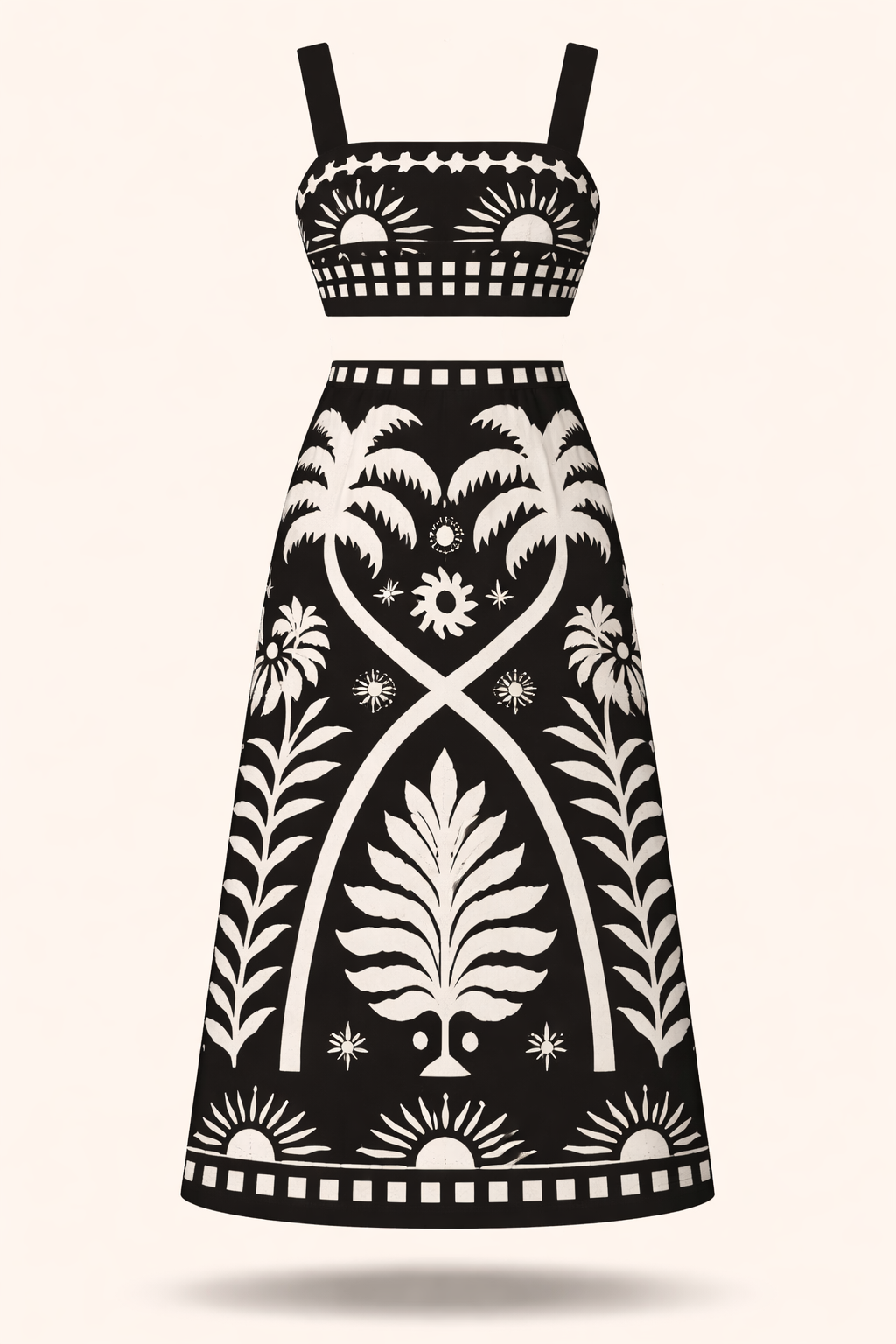 Conjunto Jéssica – Cropped e Saia Midi Estampada Tropical