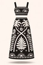 Conjunto Jéssica – Cropped e Saia Midi Estampada Tropical