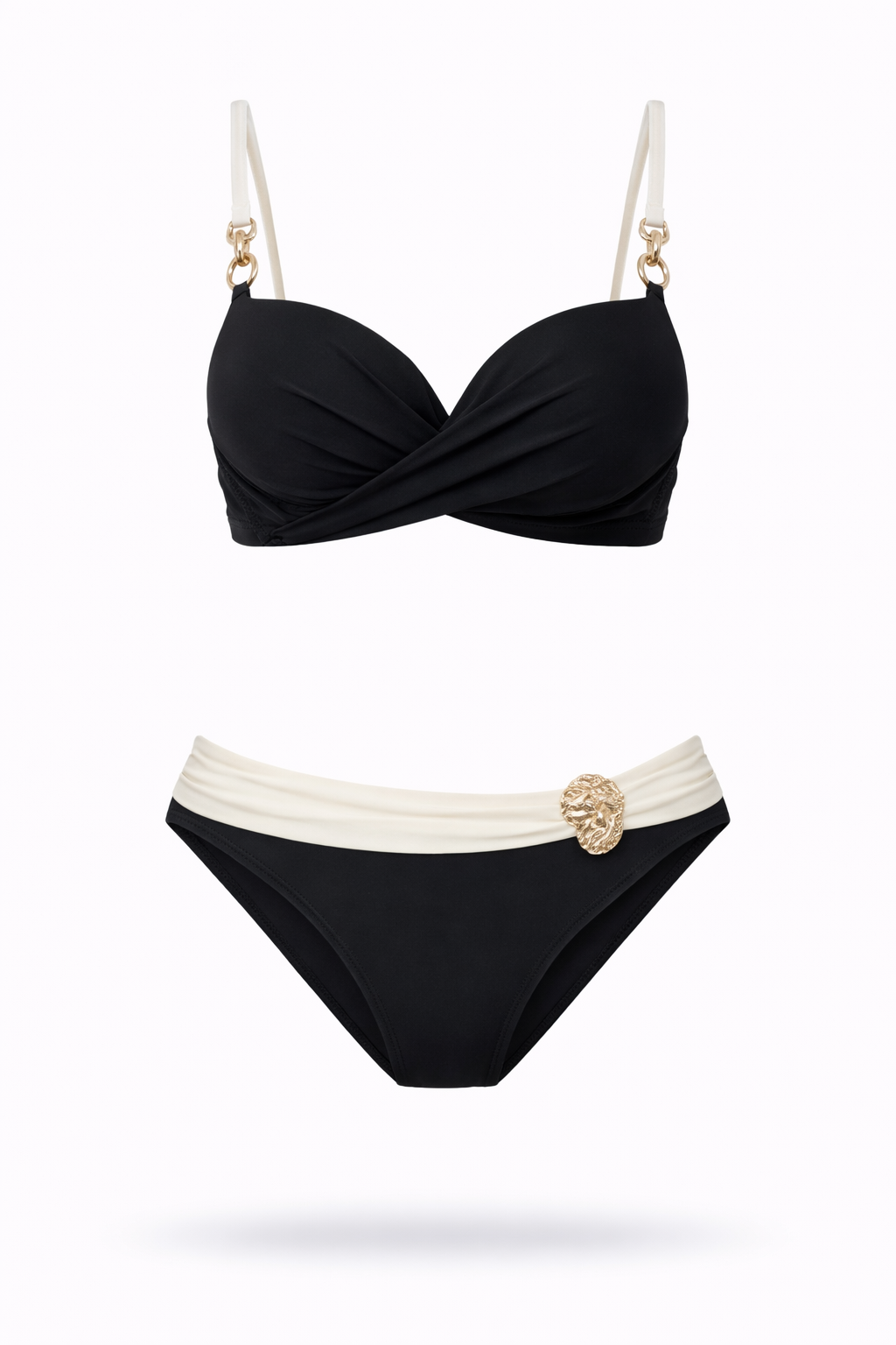 Biquíni Imperial Noir – Detalhe Dourado com Acabamento Bicolor