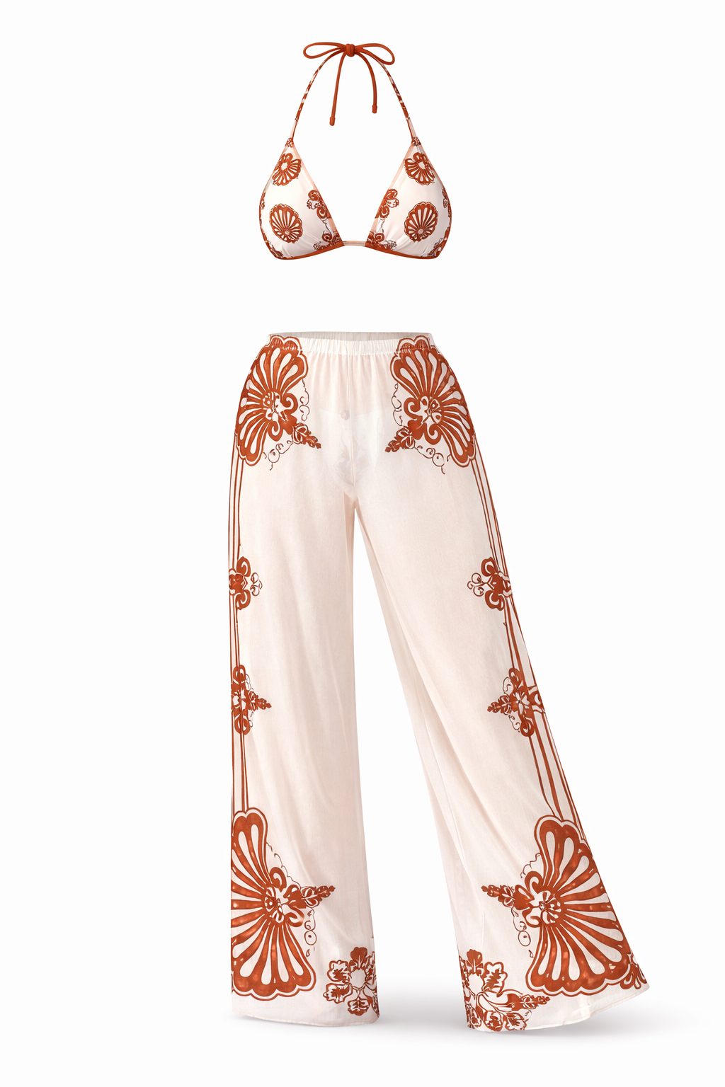Conjunto 3 Peças Oceano – Elegância Tropical em Azul e Branco