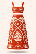 Conjunto Jéssica – Cropped e Saia Midi Estampada Tropical