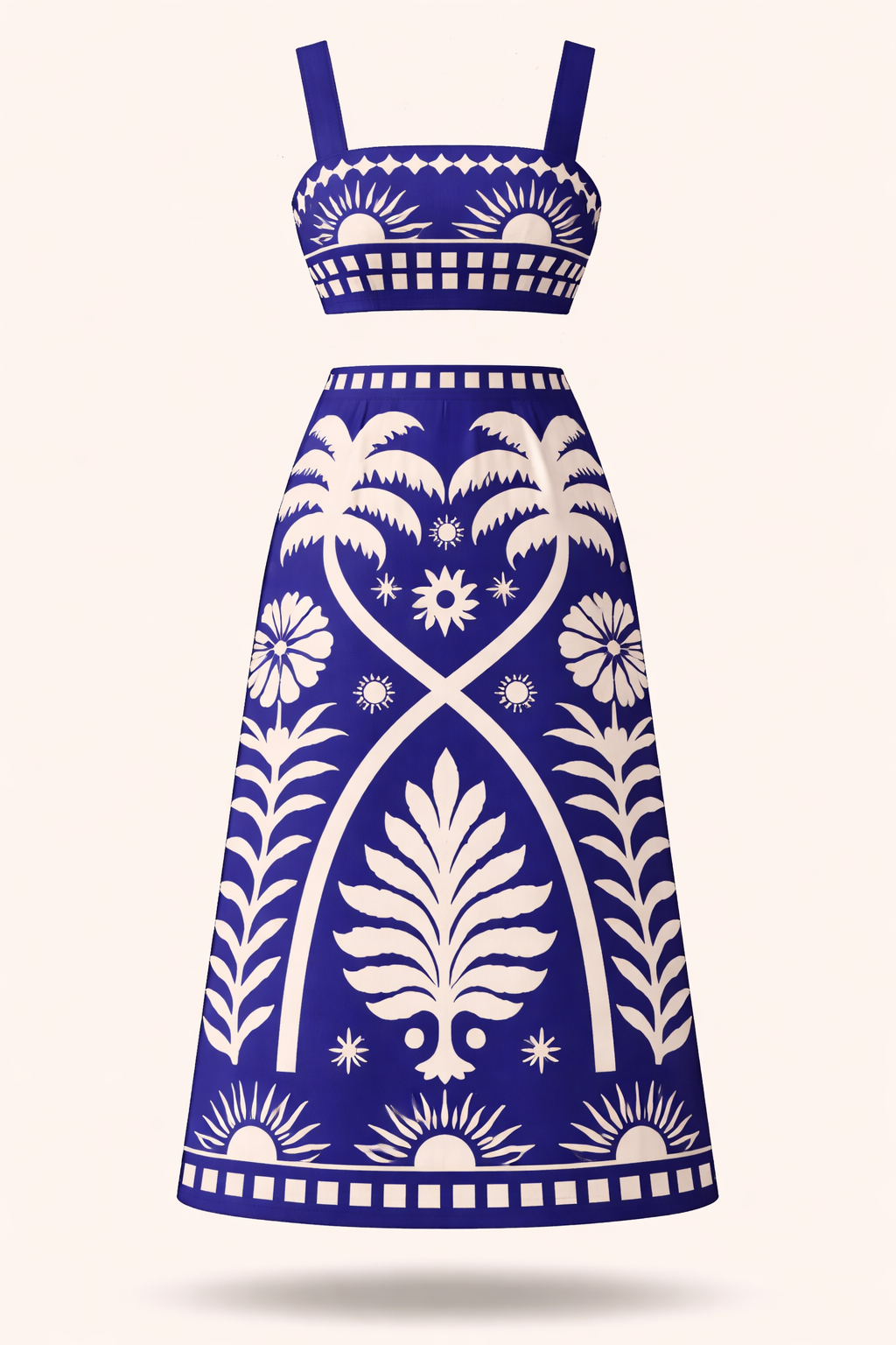 Conjunto Jéssica – Cropped e Saia Midi Estampada Tropical