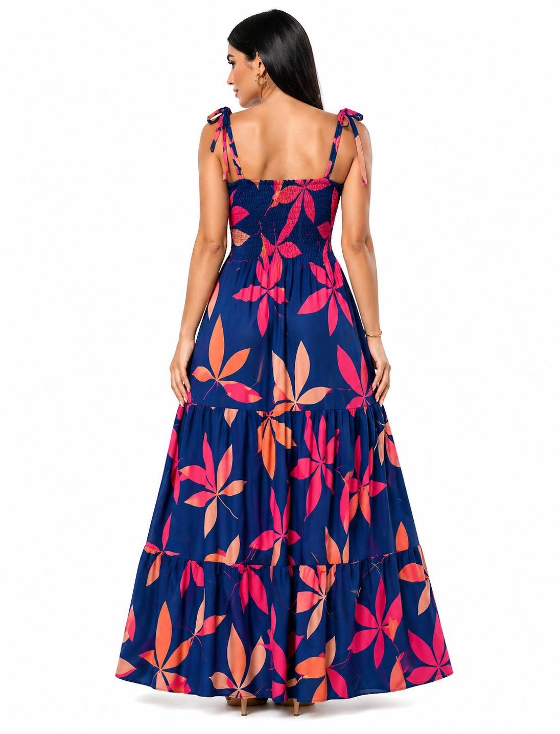 Vestido Longo Delicadeza Floral Aurora com Toque Romântico Azul
