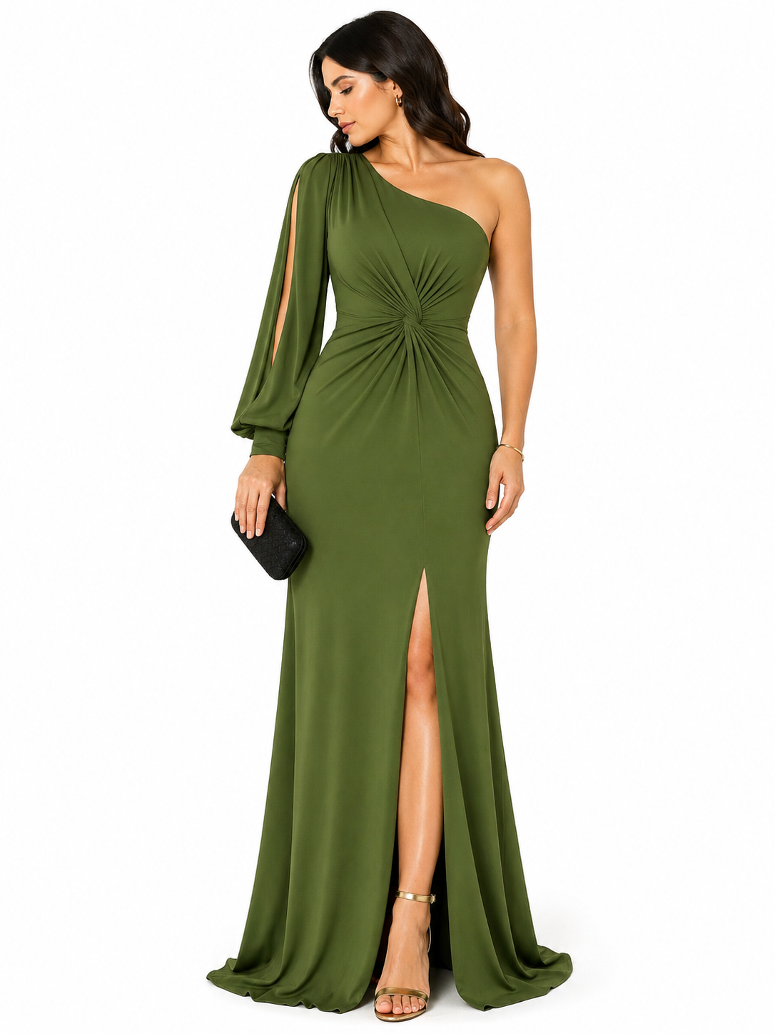 Vestido Sofisticação Clássica Gabriela com Toque Sedutor Verde Militar