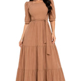 Vestido Charme Atemporal Marina com Toque Sofisticado Marrom