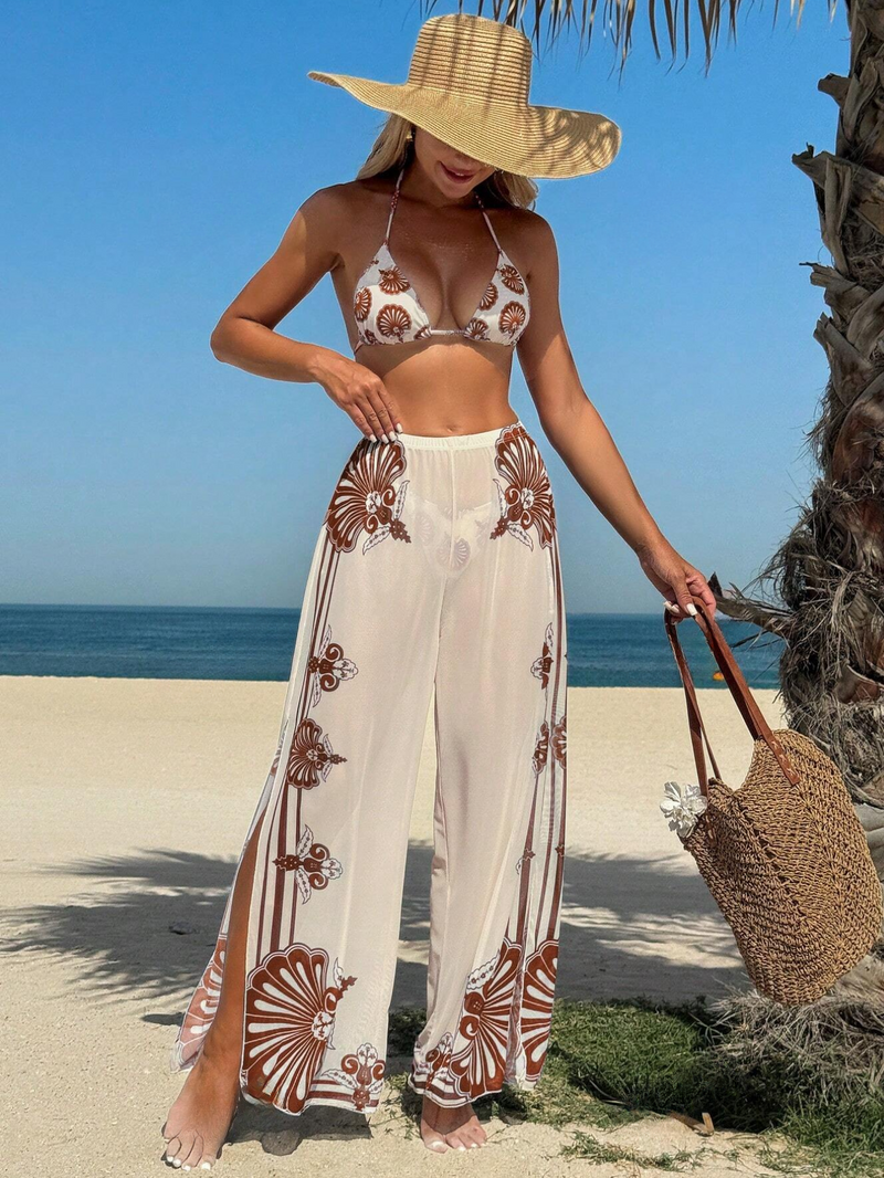 Conjunto 3 Peças Oceano – Elegância Tropical em Azul e Branco