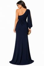 Vestido Sofisticação Clássica Gabriela com Toque Sedutor Azul Marinho