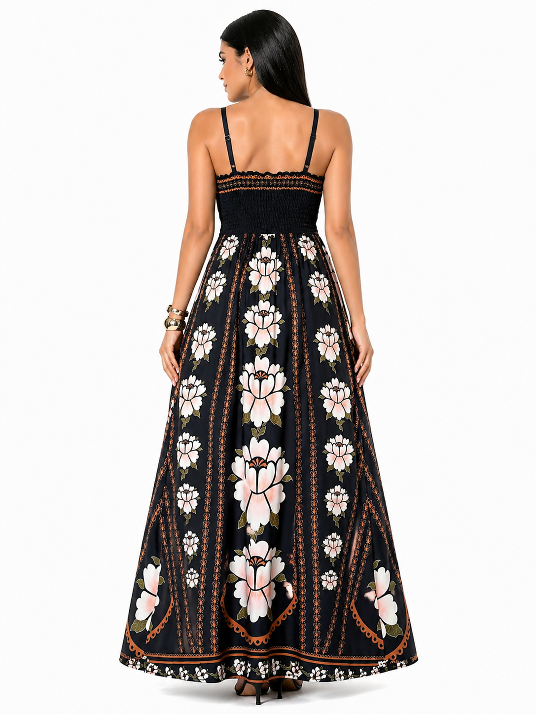 Vestido Longo Delicadeza Floral Aurora com Toque Romântico Preto