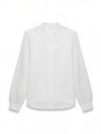 Blusa Feminina Olívia – Manga Longa com Textura Chevron e Gola Minimalista