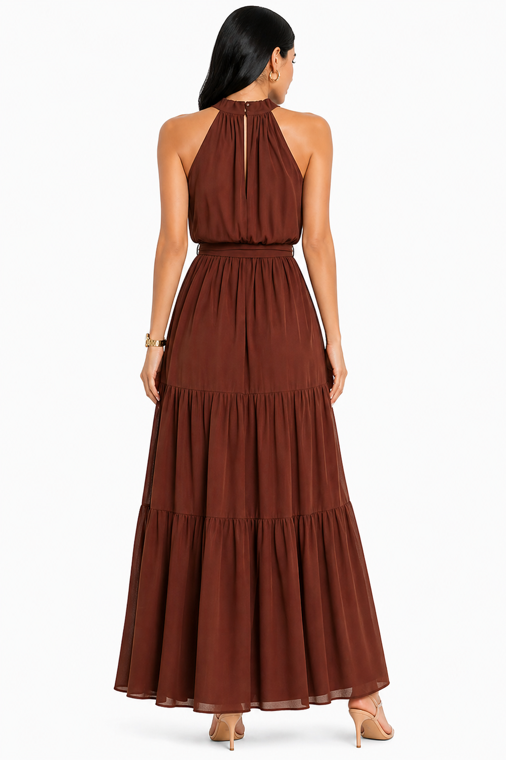 Vestido Longo Feminino Elegância Canela
