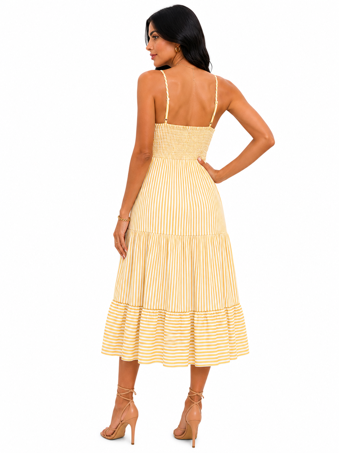 Vestido Midi  Listrado Helena Amarelo