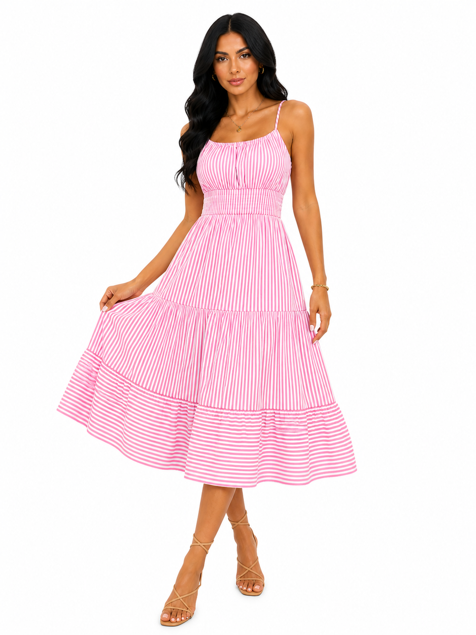 Vestido Midi Listrado Helena Rosa