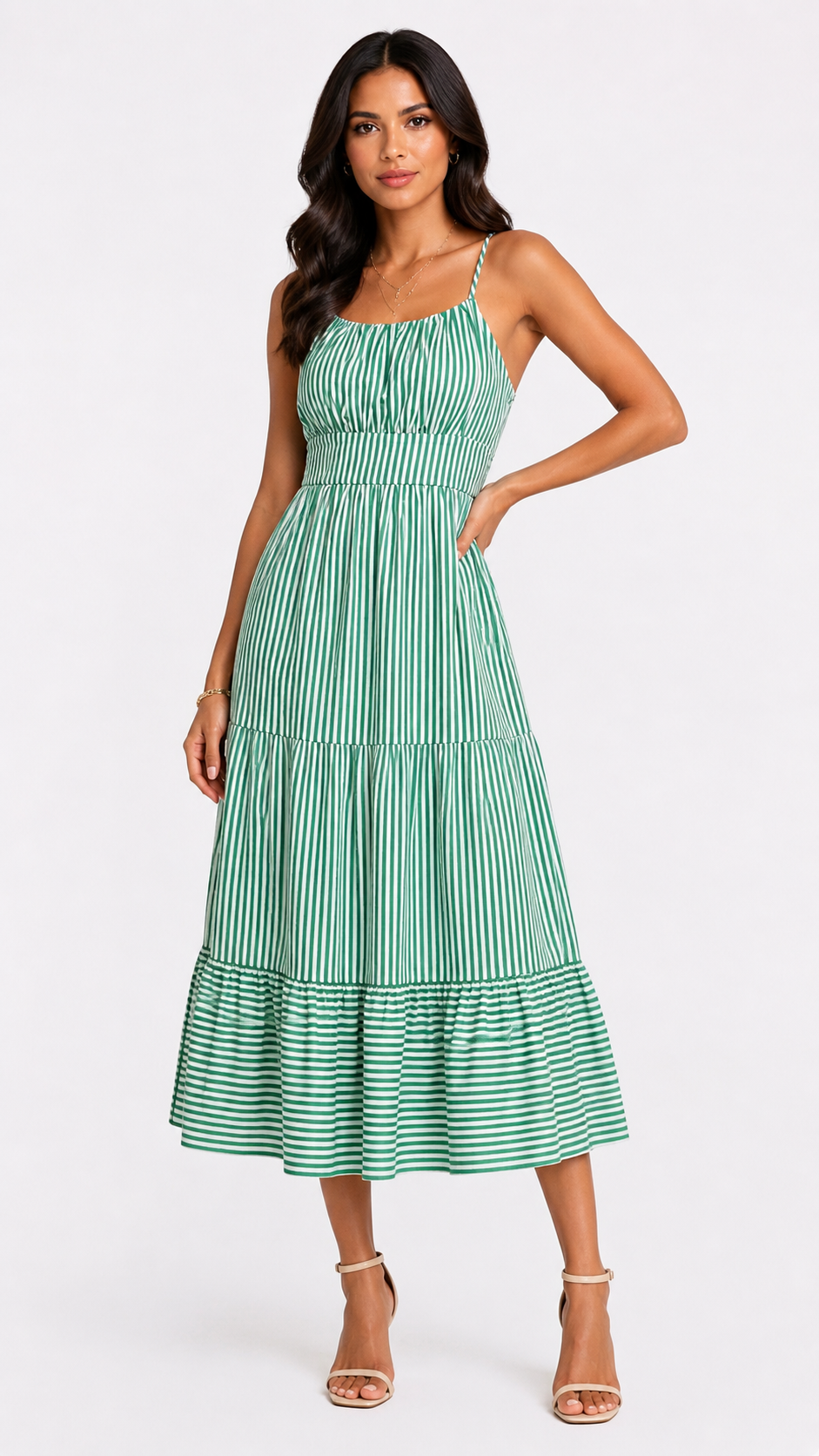 Vestido Midi Listrado Helena Verde