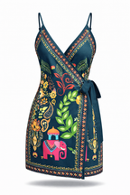 Vestido Larissa – Curto Transpassado Estampa Tropical