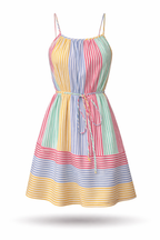 Vestido Manuela – Curto Listrado Multicolorido com Amarração