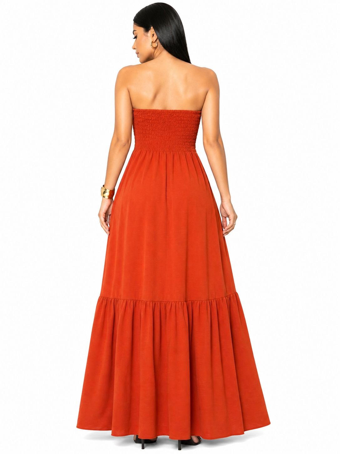 Vestido Longo Tomara que Caia com Recorte Moderno Laranja