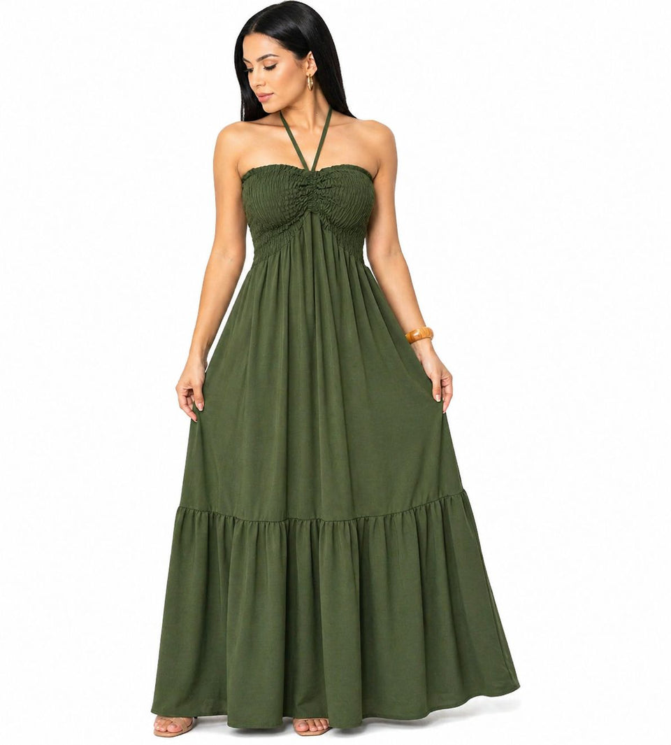 Vestido Longo Tomara que Caia com Recorte Moderno Verde