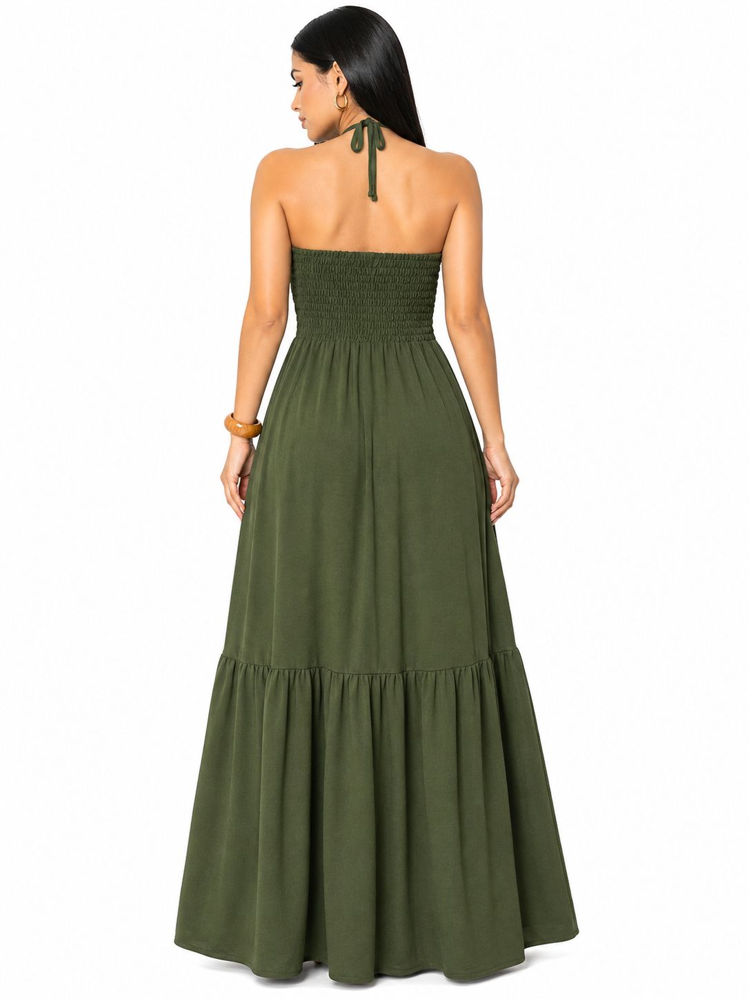 Vestido Longo Tomara que Caia com Recorte Moderno Verde