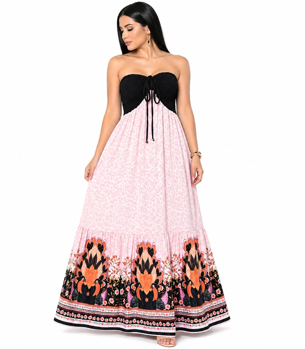 Vestido Longo Tomara que Caia com Recorte Moderno Creme