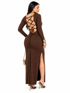 Vestido Longo Isabella  Elegância Sofisticada Marrom