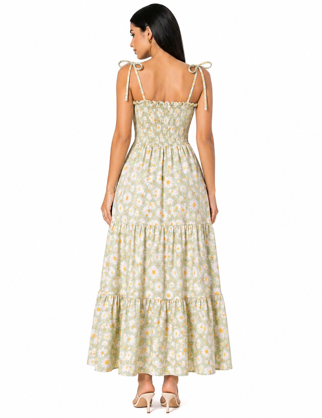 Vestido Longo Delicadeza Floral Aurora com Toque Romântico Verde