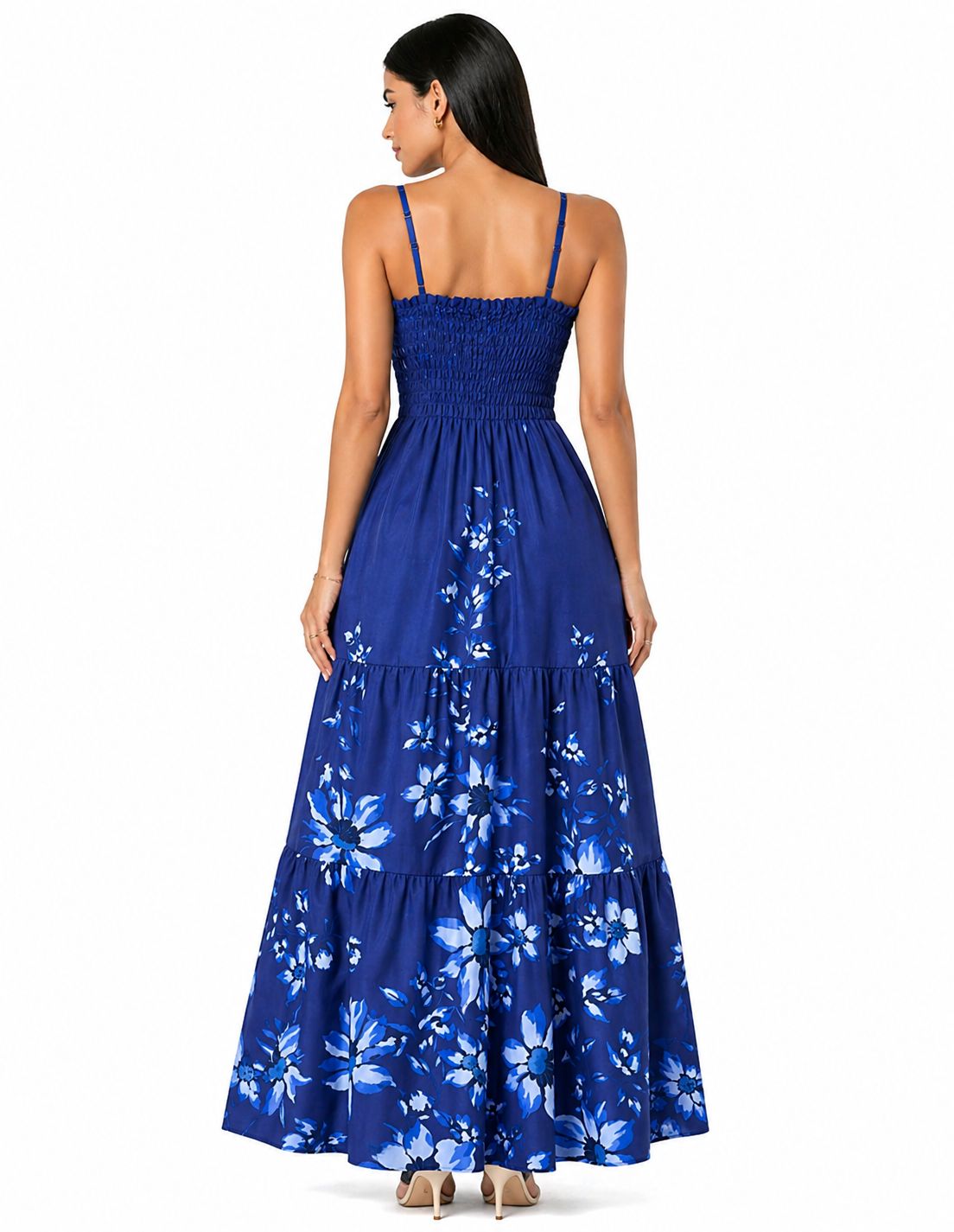 Vestido Longo Delicadeza Floral Aurora com Toque Romântico Azul Marinho