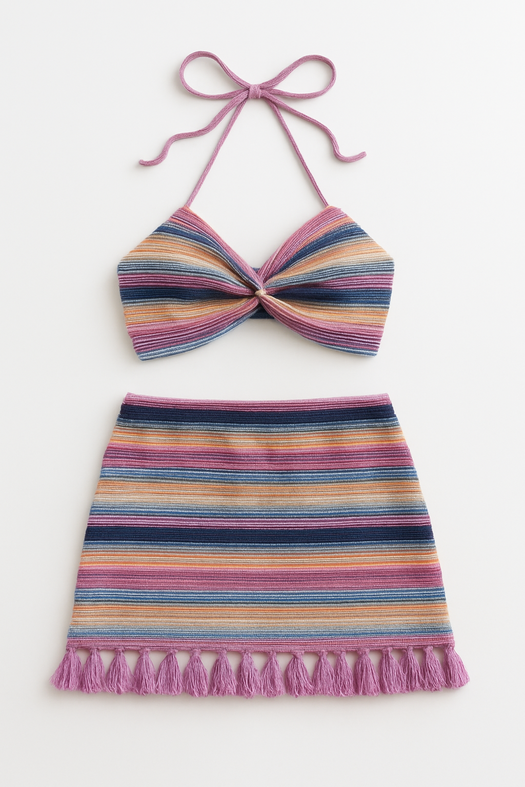 Conjunto Gabrielly – Cropped e Saia Listrada com Franjas