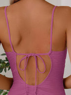 Swim Vcay Conjunto de Praia de Verão Feminino, Tecido de Textura Sólida, Decoração de Concha, Maiô Sem Costas com Alça de Amarração, Casual de Férias