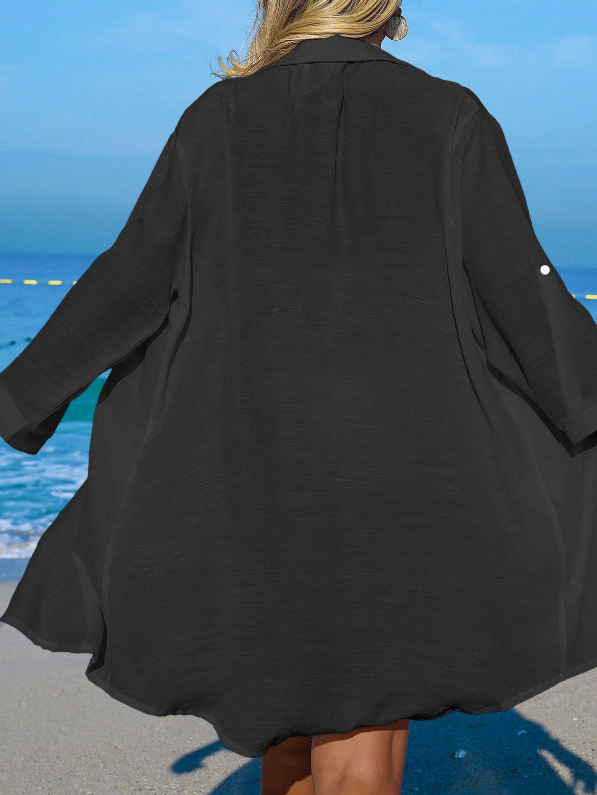 SHEIN Swim Camisa Branca Feminina com Botões de Árvore de Coco, Casual, para Férias na Praia, Kimono Cover-Up