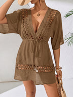 SHEIN Swim Capa Casual com Decote em V Profundo Preto Feminina, Primavera/Verão
