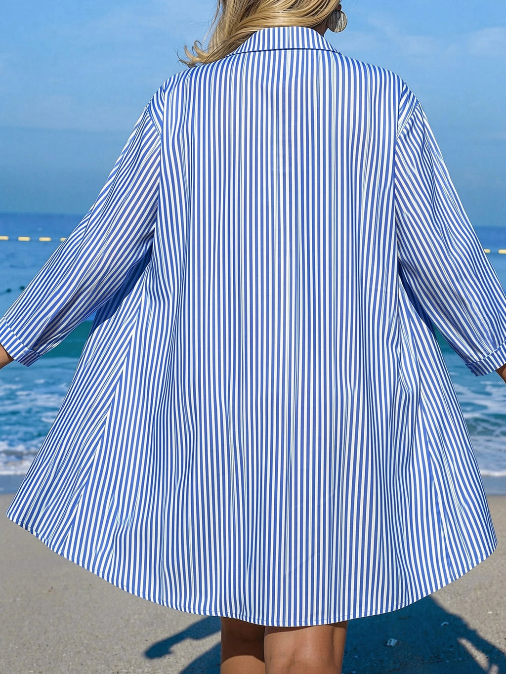 SHEIN Swim Camisa Branca Feminina com Botões de Árvore de Coco, Casual, para Férias na Praia, Kimono Cover-Up