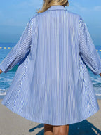 SHEIN Swim Camisa Branca Feminina com Botões de Árvore de Coco, Casual, para Férias na Praia, Kimono Cover-Up